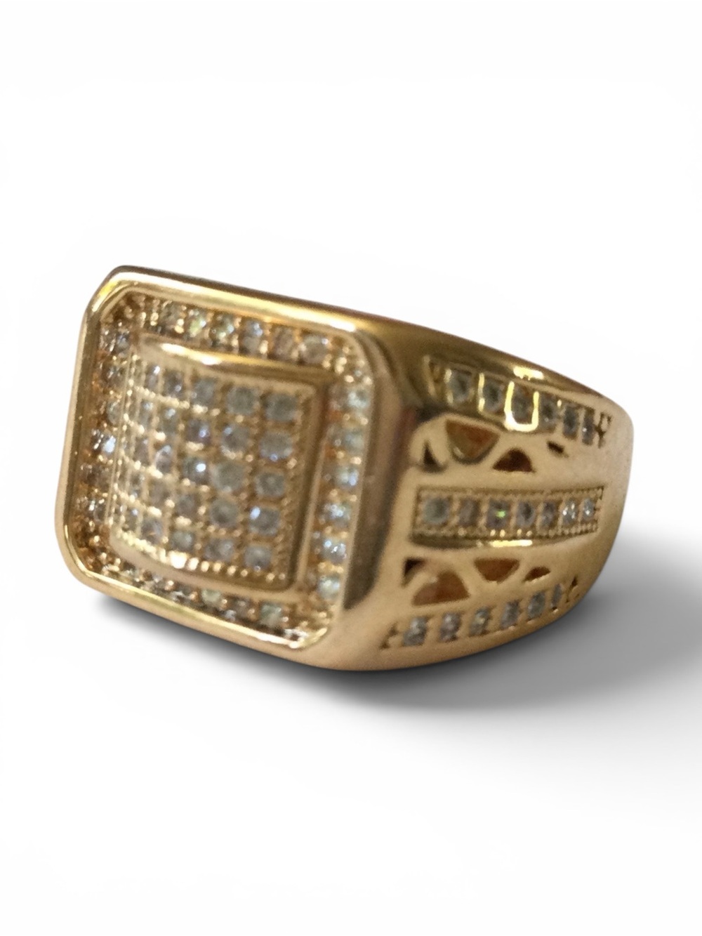 Iced‑Out CZ Pave Statement Cocktail Ring - Champagne Gold‑Tone - Sz 6 - NWOT - Picture 6 of 12